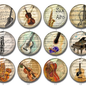 Muziek Cabochon Muziekinstrumenten Glazen koepel, 10mm 12mm 14mm 16mm 18mm 20mm 25mm 30mm 35mm 40mm Gitaar Viool Sax afbeelding glazen koepel (FJ912)