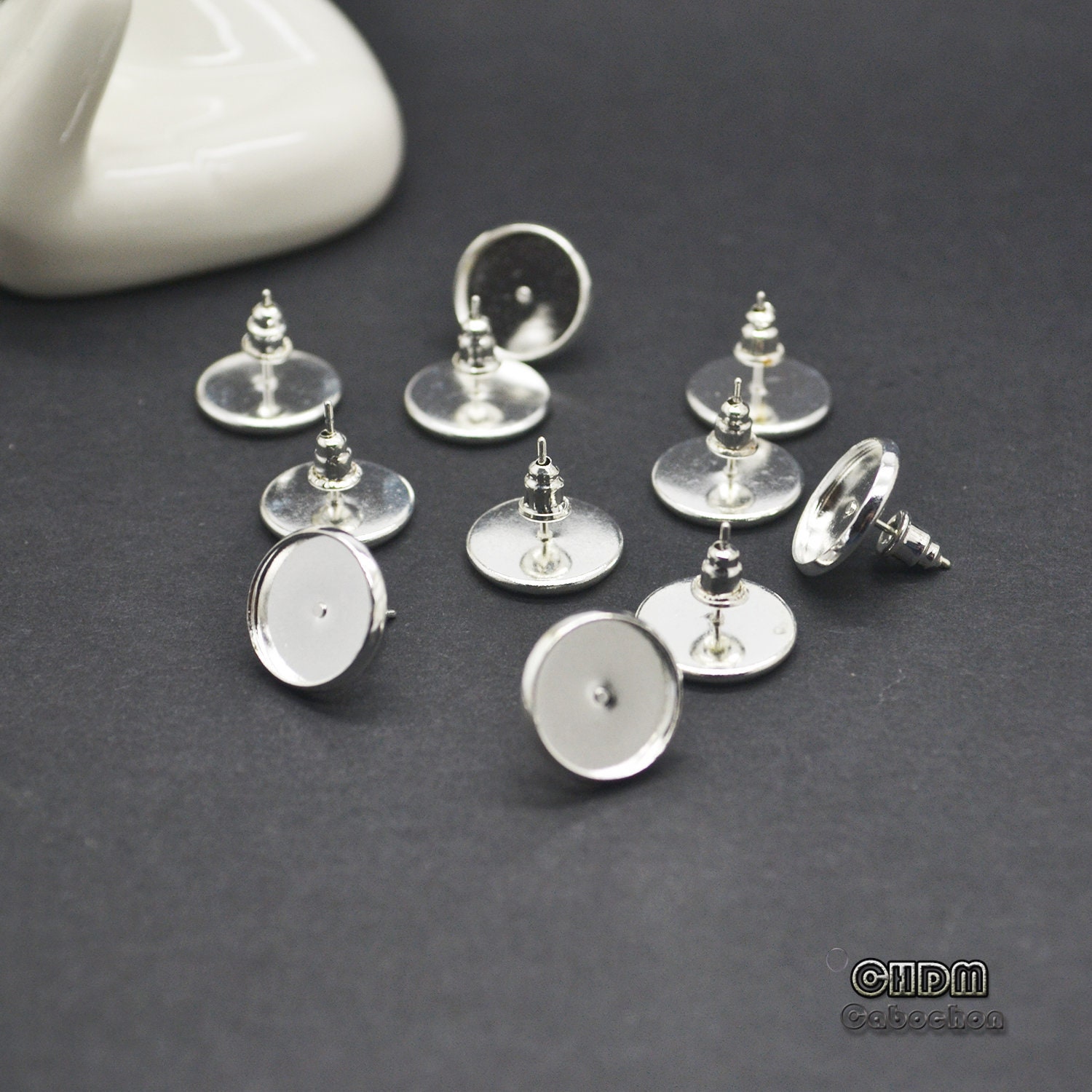 Stud earrings cabochon earrings silver 12 mm stud earrings silver