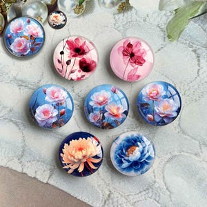 Blumen Cabochon, Chrysantheme Bild Glaskuppel, handgemachtes Bild, Cameo, 10 mm 12 mm 14 mm 16 mm 18 mm 20 mm 25 mm 30 mm 35 mm 40 mm Glas (FJ5511)