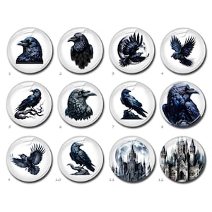 Cabochon d'Halloween, dôme en verre représentant un corbeau, camée représentant un corbeau, 10 mm 12 mm 14 mm 16 mm 18 mm 20 mm 25 mm 30 mm 35 mm 40 mm Animal en verre (FJ5024)
