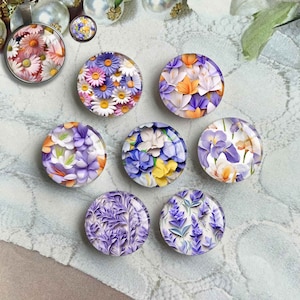 Cabochon met paarse bloemen, glazen koepel met bloemenafbeelding, fotocameo, 10 mm 12 mm 14 mm 16 mm 18 mm 20 mm 25 mm 30 mm 35 mm 40 mm glazen bedels (FJ4162)