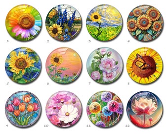 Zonnebloem Cabochon, Bloem afbeelding Glazen koepel, Glazen Foto Cameo, 10mm 12mm 14mm 16mm 18mm 20mm 25mm 30mm 35mm 40mm Glazen Charms (FJ4438)