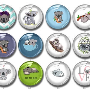 Koala Cabochon, Druckknopf, 10mm 12mm 14mm 16mm 18mm 20mm 25mm 30mm 35mm 40mm australische Koala Bild Glaskuppel (FJ857)