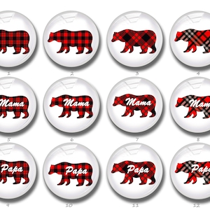 Xmas Mama Bear cabochon, rouge et noir buffalo plaid Mama Bear bouton snap,12mm 16mm 18mm 20mm 25mm dôme en verre de décoration de Noël (FJ789)