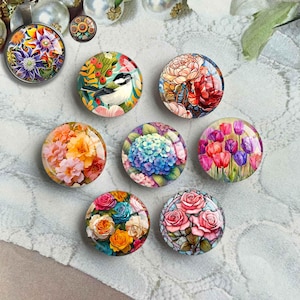 Cabochon di fiori, immagine floreale, cupola di vetro, cameo con immagine di ortensia, 10 mm, 12 mm, 14 mm, 16 mm, 18 mm, 20 mm, 25 mm, 30 mm, 35 mm, 40 mm, ciondoli in vetro (FJ5466)