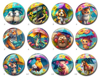 Cabochon animale, cupola di vetro con immagine della pioggia, cammeo con immagine di vetro, ciondolo in vetro da 10 mm 12 mm 14 mm 16 mm 18 mm 20 mm 25 mm 30 mm 35 mm 40 mm (FJ4440 )