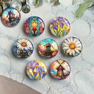 Daisy Cabochon, Windmühlenbild Glaskuppel, Glasmalerei Bild Cameo, 10 mm 12 mm 14 mm 16 mm 18 mm 20 mm 25 mm 30 mm 35 mm 40 mm Charms (FJ3976 )