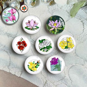 ロータス カボション、花のイメージ ガラス ドーム、ガラス ピクチャー カメオ、10 mm 12 mm 14 mm 16 mm 18 mm 20 mm 25 mm 30 mm 35 mm 40 mm ガラス チャーム (FJ4219)