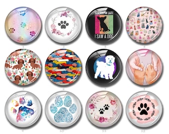 Cabochon pour animal de compagnie, bouton-pression pour chien, 10 mm 12 mm 14 mm 16 mm 18 mm 20 mm 25 mm 30 mm 35 mm 40 mm Dôme en verre avec empreinte de patte (FJ904）