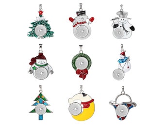 Base de pingente de botão de pressão de natal, pingente de botão de pressão de gengibre de boneco de neve de 18mm/20mm, pingente de botão de pressão estilo Noosa, acessório de colar de botão de pressão