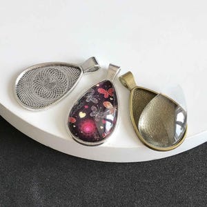 10/50pcs- 20x30mm Teardrop Pendant Trays, Glass Cabochon Blanks Base Bezels, Handmade Photo Pendant Settings, DIY jewelry findings-ACC24