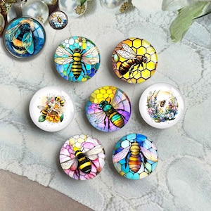 Honingbij glas-in-lood koepel, cabochon afbeelding, afbeelding camee bij bijenkorf, 10 mm 12 mm 14 mm 16 mm 18 mm 20 mm 25 mm 30 mm 35 mm 40 mm bedel (FJ3716）