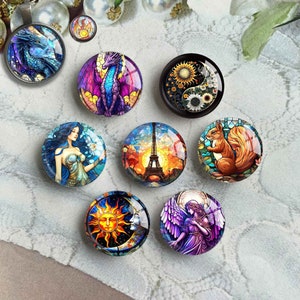 Stained Glass Cabochon,Dragon image Glass dome,Sun and Moon Picture Cameo, 10mm 12mm 14mm 16mm 18mm 20mm 25mm 30mm 35mm 40mm Charms (FJ3721）