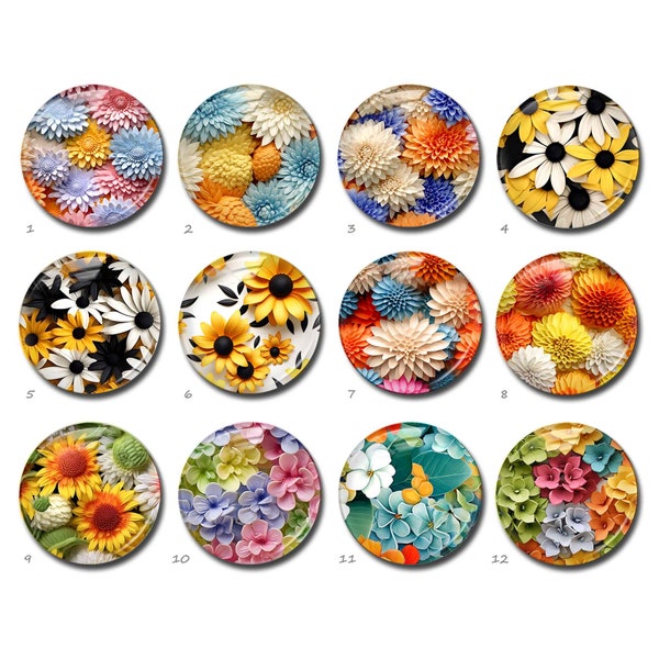 Daisy Cabochon, Flower image Glass dome,Stained Glass Picture Cameo, 10mm 12mm 14mm 16mm 18mm 20mm 25mm 30mm 35mm 40mm Glass Charms (FJ4165)