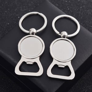 Bottle Opener keychain blanks base, keyring with 25mm bezel cups , Heat transfer printing Round photo keychain,DIY jewelry findings (ACC69)