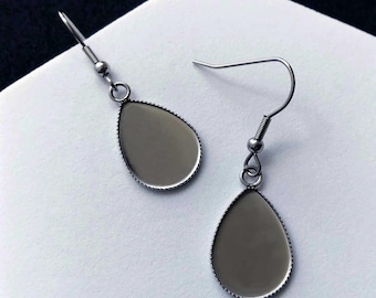 10pcs - STAINLESS STEEL Earrings Blanks Bezel ,Teardrop Cabochon Water droplet shaped toothed edge,Minimalism Dangle Earrings  - BXG139