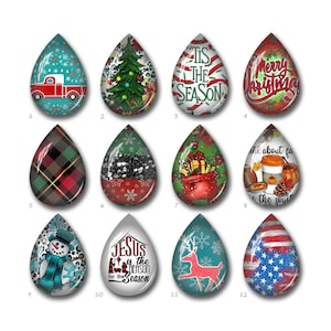 Cabochon a goccia di Natale, cupola in vetro a forma di lacrima di pupazzo di neve, 10 x 14 mm 13 x 18 mm 18 x 25 mm 20 x 30 mm Perline a mosaico con immagine fatta a mano - FJ3418