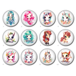 ユニコーン カボション、マーメイド イメージ 12 mm 14 mm 16 mm 18 mm 20 mm 25 mm 40 mm ピクチャー ガラス ドーム、10 x 14 mm 13 x 18 mm オーバル ティアドロップ フォト ビーズ (FJ3246)