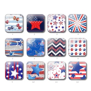 USA Stars Stripes Square Cabochon, 4 juli afbeelding glazen koepel, 10 mm 12 mm 14 mm 15 mm 16 mm 18 mm 20 mm 25 mm foto glasmozaïek kralen (ZF81)