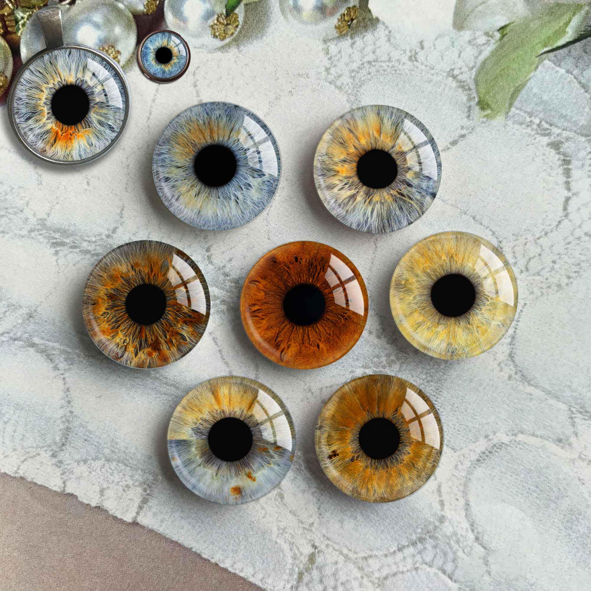 Human Eyes Cabochon, Doll Eyes image Glass dome, Eyeball Picture Cameo, 10mm 12mm 20mm 25mm - 40mm for toy crafts ,Blythe Doll eye  (FJ5650）