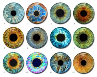 Eyes Cabochon, Doll Eyes image Glass dome, Eyeball Picture Cameo, 10mm 12mm 14mm 20mm 25mm - 40mm for toy crafts cat animal eye  (FJ5597）