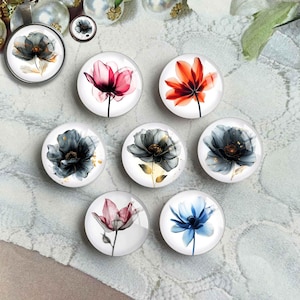 Flower Cabochon,Floral image Glass dome, Handmade Picture Cameo, 10mm 12mm 14mm 16mm 18mm 20mm 25mm 30mm 35mm 40mm Glass (FJ5514 )