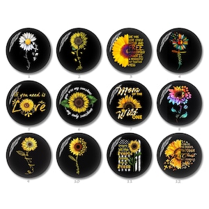 Cabochon/bouton-pression tournesol, 12 mm/18 mm/20 mm Bouton-pression tournesol / 10 mm 12 mm 14 mm 16 mm 18 mm 20 mm 25 mm 30 mm 40 mm Dôme en verre (FJ1669）