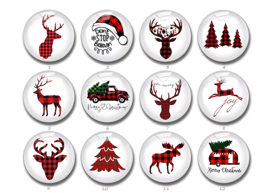 Christmas Reindeer cabochon,Red and black buffalo plaid Xmas Tree snap button,12mm 16mm 18mm 20mm 25mm 30mm 40mm santa glass dome (FJ772）