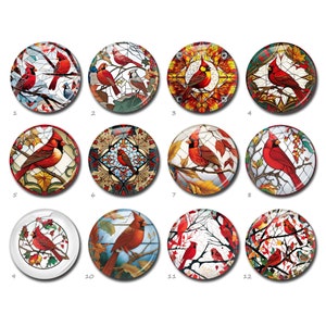 Cabujón de cardenal, imagen de pájaro rojo, cúpula de vidrio, camafeo de vitral, 10 mm, 12 mm, 14 mm, 16 mm, 18 mm, 20 mm, 25 mm, 30 mm, 35 mm, 40 mm (FJ3868)