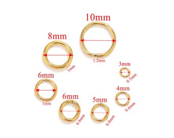 100 unidades - Anillas de acero inoxidable chapadas en oro de 18k, aros circulares de color dorado de 3/4/5/6/7/8/9/10 mm, accesorio de joyería hecho a mano -BXG08