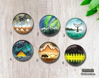 Art Glass Cabochon,12/18/20mm Ocean Mountain Snap Button jewelry charm,10mm 12mm 14mm 16mm 18mm 20mm 25mm image glass dome cabochon (FJ372）