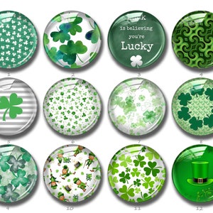 Cabujón de trébol irlandés, botón a presión de trébol verde del día de San Patricio, cúpula de cristal de imagen de 10 mm, 12 mm, 14 mm, 16 mm, 18 mm, 20 mm, 25 mm, 30 mm, 35 mm y 40 mm (FJ841)