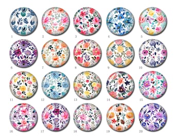 10pcs Blue Flower Cabochon, Handmade Flowers Dôme en verre, 10mm 12mm 14mm 16mm 18mm 20mm 25mm 30mm 35mm 40mm Floral Round Photo Bijoux (FJ1634)