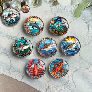 Hai Cabochon, Hummer Bild Glaskuppel, Glasmalerei Bild Cameo, 10 mm 12 mm 14 mm 16 mm 18 mm 20 mm 25 mm 30 mm 35 mm 40 mm Glasanhänger (FJ3873 )