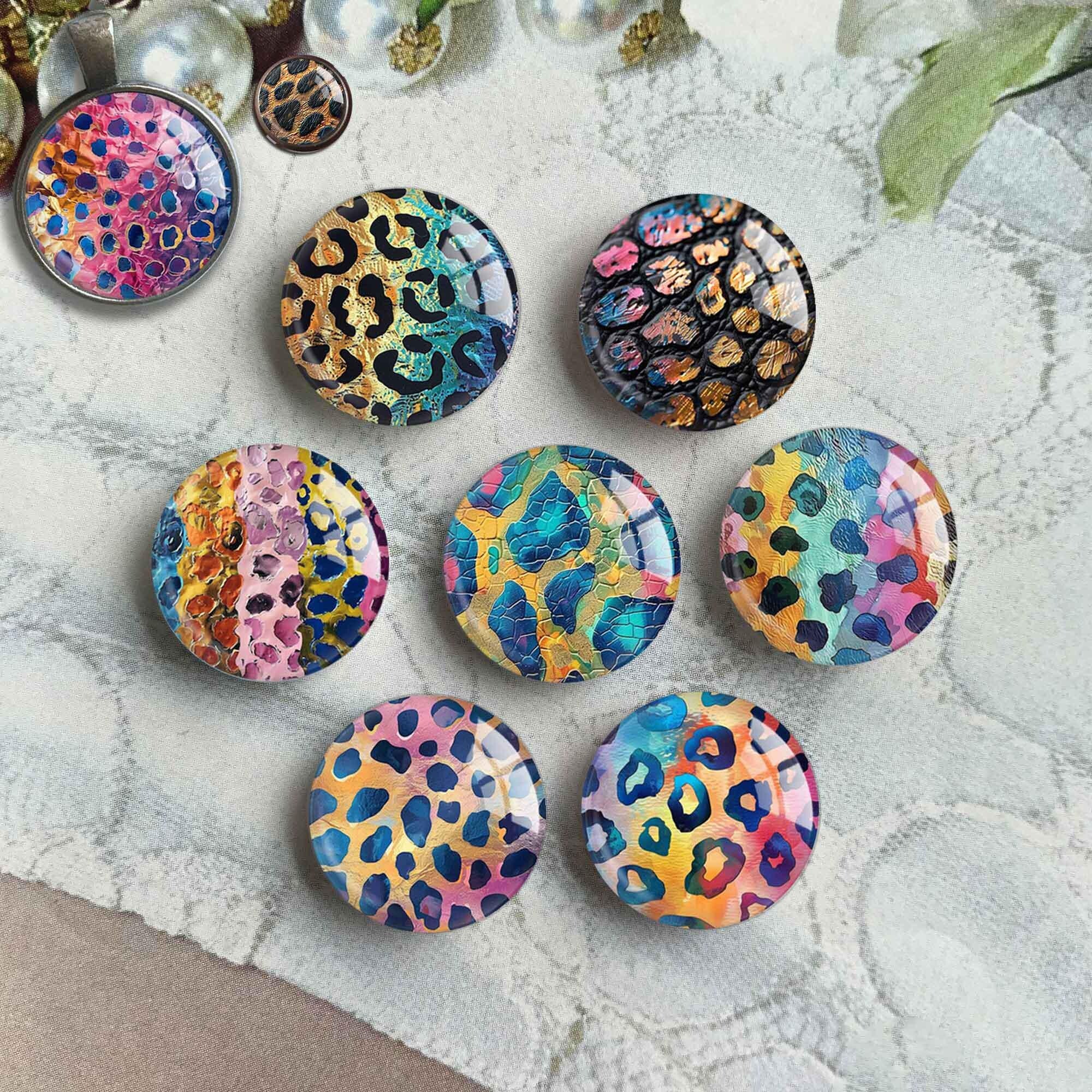 Leopard Cabochon,Rainbow leopard image Glass dome, Handmade Picture Cameo, 10mm 12mm 14mm 16mm 18mm 20mm 25mm 30mm 35mm 40mm Glass  (FJ5642