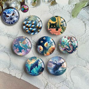 Cabochon baleine, dôme en verre image sirène, camée image poisson fait main, 10 mm 12 mm 14 mm 16 mm 18 mm 20 mm 25 mm 30 mm 35 mm 40 mm verre (FJ5471)