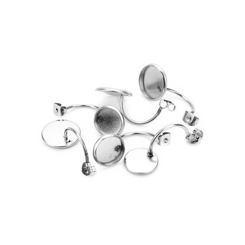 Stainless Steel Stud Earrings Back,Earring Back Stopper w/ Cup 10mm 12mm Glass Dome Blanks Bezel Trays ,Ear Jacket Jewelry Findings - BXG20 image 5