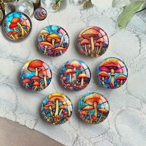 Cabochon di funghi, immagine di agarico, cupola di vetro, cammeo di immagini in vetro colorato, 10 mm, 12 mm, 14 mm, 16 mm, 18 mm, 20 mm, 25 mm, 30 mm, 35 mm, 40 mm, ciondoli (FJ3736 ）