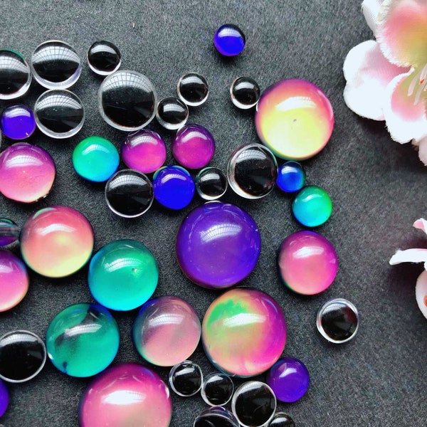 10pcs - Mood Cabochon Stone Beads ,Changing Color by Temperature Charm , 10mm 12mm 14mm 16mm 18mm 20mm 25mm 30mm 35mm 40mm Loose Beads (M02）