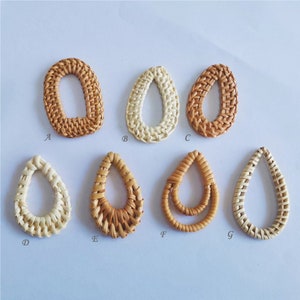 4pcs Teardrop Natural Rattan Wood Hoops, Handwoven 45mm Oval Wooden Earring Charms Blanks, Circle Findings Woven Boho Jewelry Accessory-RW02