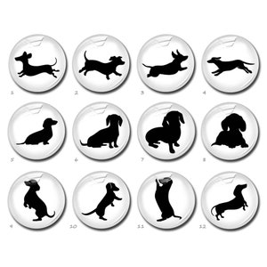 Dackel Cabochon Glaskuppel, Silhouette Bild Cameo, 10 mm 12 mm 14 mm 16 mm 18 mm 20 mm 25 mm 30 mm 35 mm 40 mm Glas (FJ4319 )