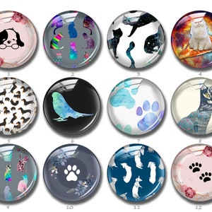 Cabochon pour animal de compagnie, bouton pression chat chien perroquet, 10 mm 12 mm 14 mm 16 mm 18 mm 20 mm 25 mm 30 mm 35 mm 40 mm dôme en verre avec empreinte de patte (FJ899）