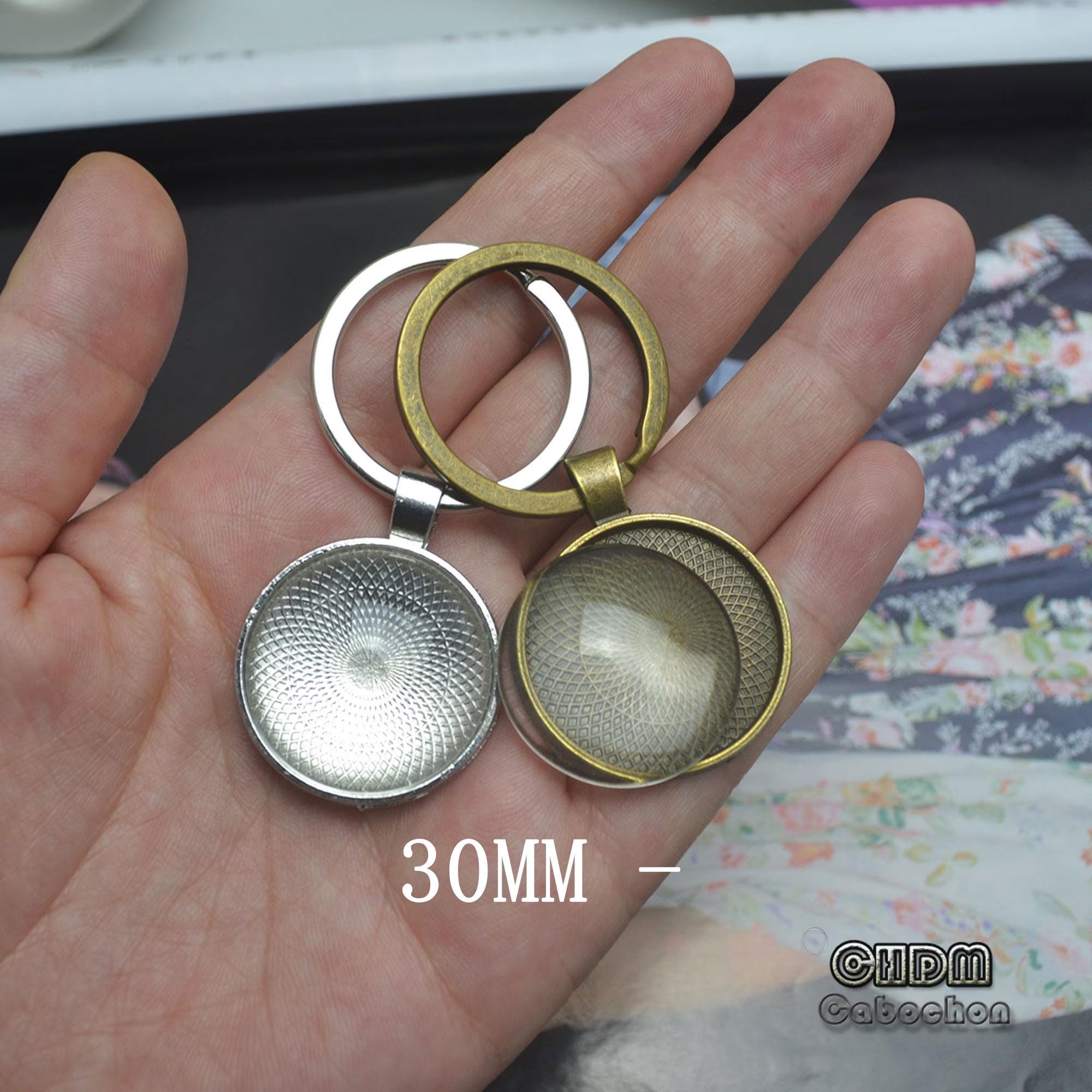 30mm Keychain Blanks Base, Keyring With Clear Glass Dome Cabochon