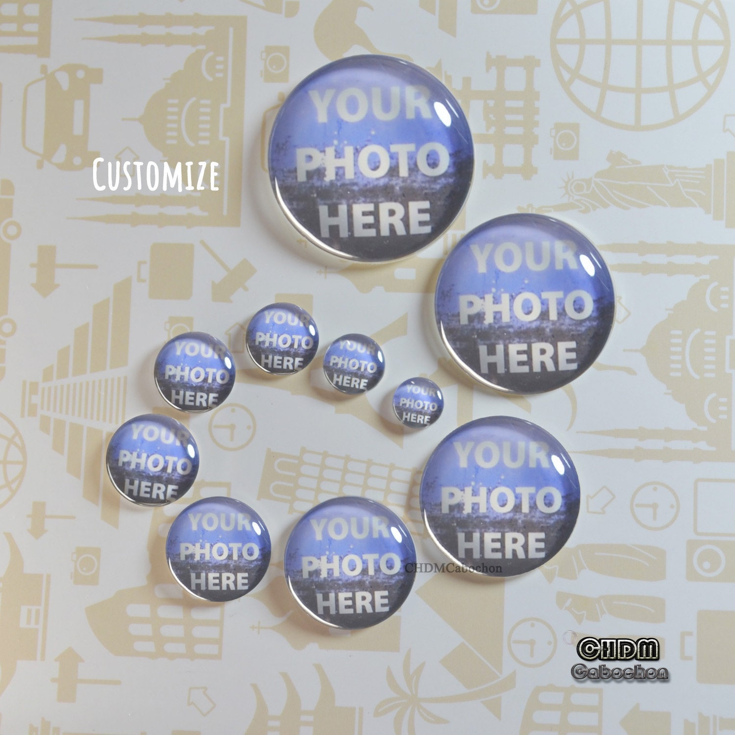 Custom Cabochon,10-40mm Customize your photo or text glass dome cabochon,Personalized Image Cabochon,Unique jewelry charms