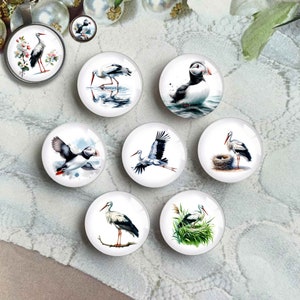 Cabochon di pulcinella di mare, cupola di vetro con immagine di gru, cammeo con immagine di uccello, 10 mm, 12 mm, 14 mm, 16 mm, 18 mm, 20 mm, 25 mm, 30 mm, 35 mm, 40 mm, ciondoli con foto (FJ5124)