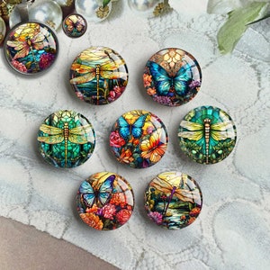 Dragonfly Cabochon,Butterfly image Glass dome,Stained Glass Picture Cameo, 10mm 12mm 14mm 16mm 18mm 20mm 25mm 30mm 35mm 40mm Charms(FJ 3753）