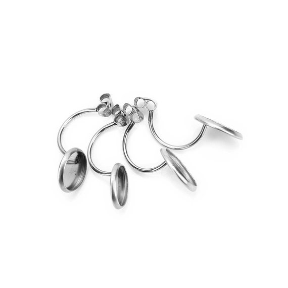 Stainless Steel Stud Earrings Back,Earring Back Stopper w/ Cup 10mm 12mm Glass Dome Blanks Bezel Trays ,Ear Jacket Jewelry Findings - BXG20