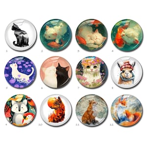 Cabochon chat, renard dôme en verre, image camée d'animal fait main, 10 mm 12 mm 14 mm 16 mm 18 mm 20 mm 25 mm 30 mm 35 mm 40 mm dôme en verre (FJ5468)