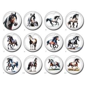 Pferd Cabochon, Pferdebild Glaskuppel, Tierbild Cameo, 10mm 12mm 14mm 16mm 18mm 20mm 25mm 30mm 35mm 40mm Glasanhänger (FJ5153）