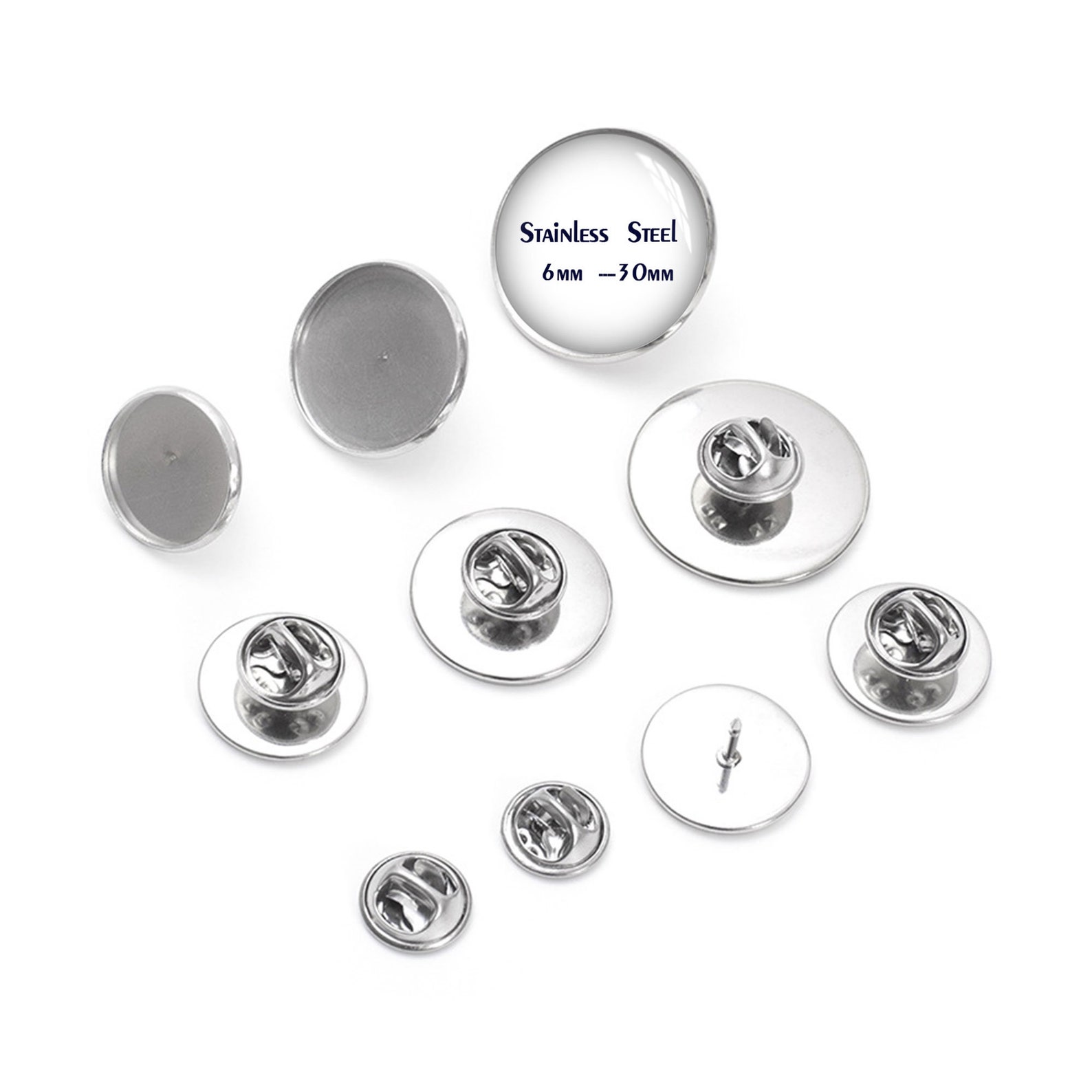 20pcs Stainless Steel Brooch Pin Base , 10mm 12mm 14mm 16mm 18mm 20mm ...